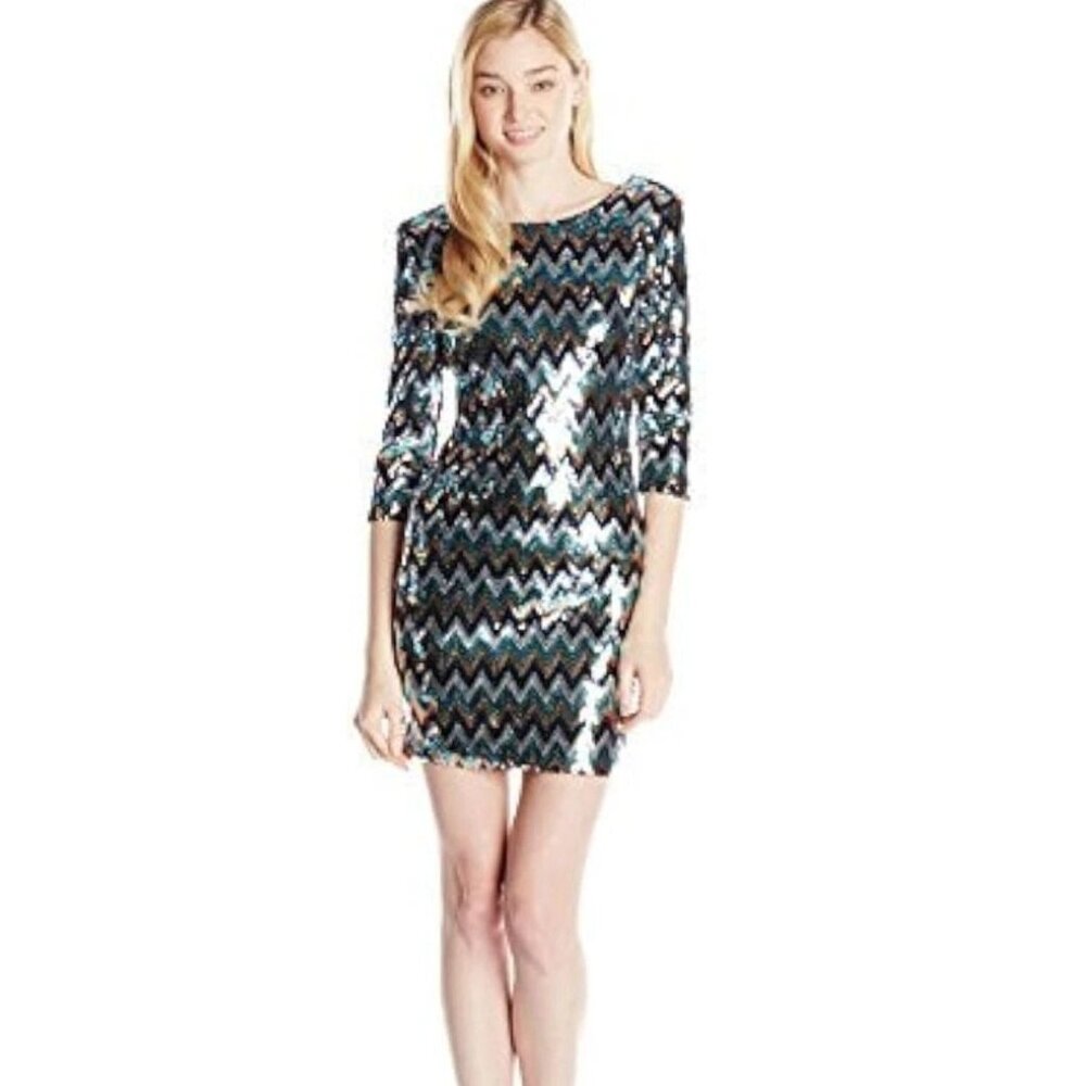 AS U WISH sequin Sequined Chevron Low Back MINI Wiggle bodycon Dress *SMALL*